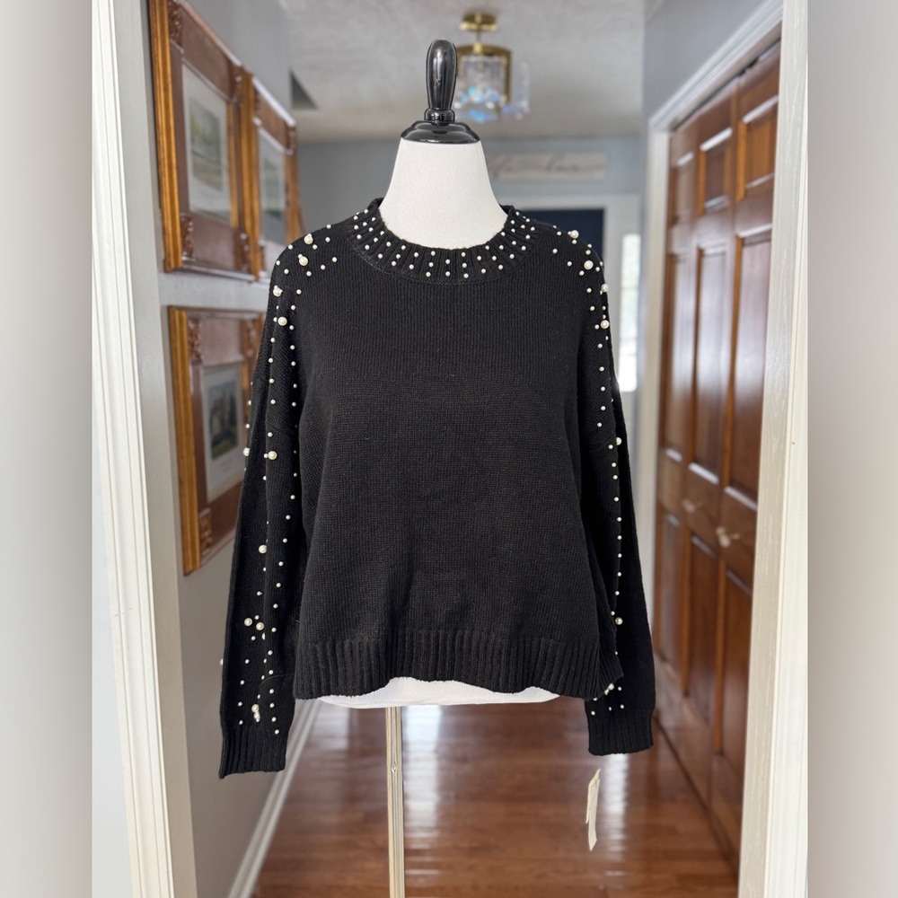 I.N.‎ San Francisco Black Pearl-Embellished Sweater size large NWT